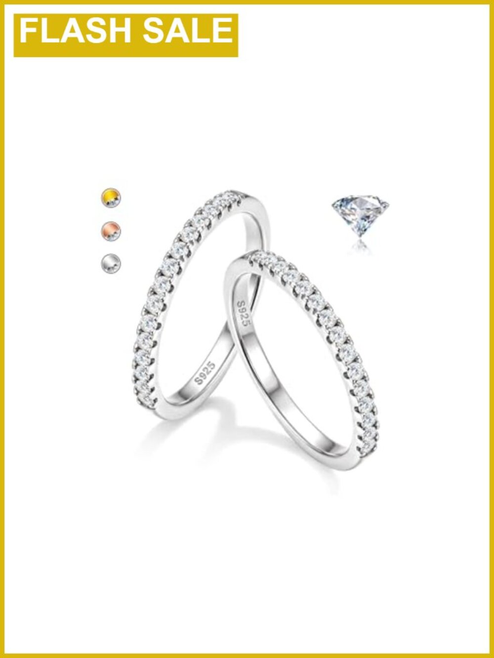 925 Sterling Silver Moissanite Ring Set 2 Pcs Wedding Eternity Stackable